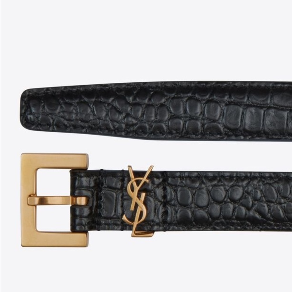 YSL black croc leather belt